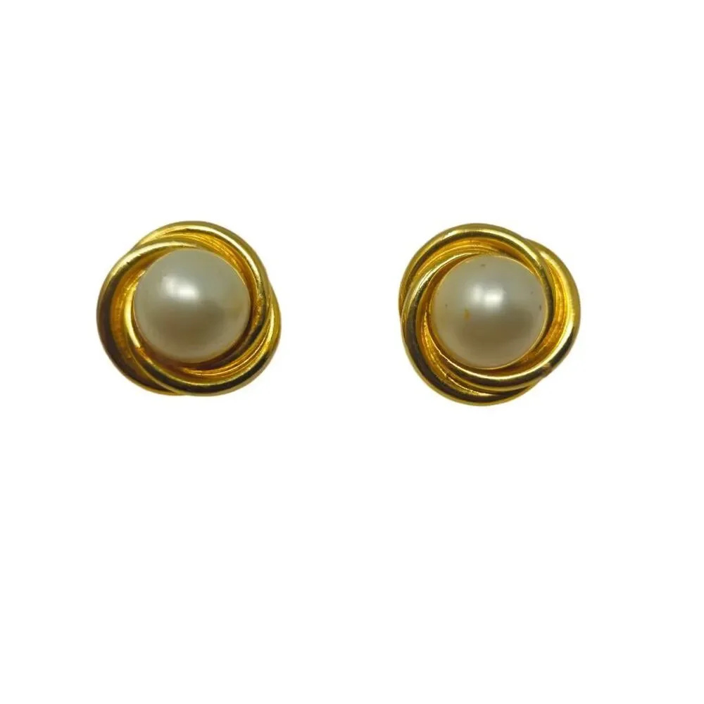Vintage Kenneth J. Lane Faux Pearl Clip-On Earrings | 1.25” - Picture 4 of 7